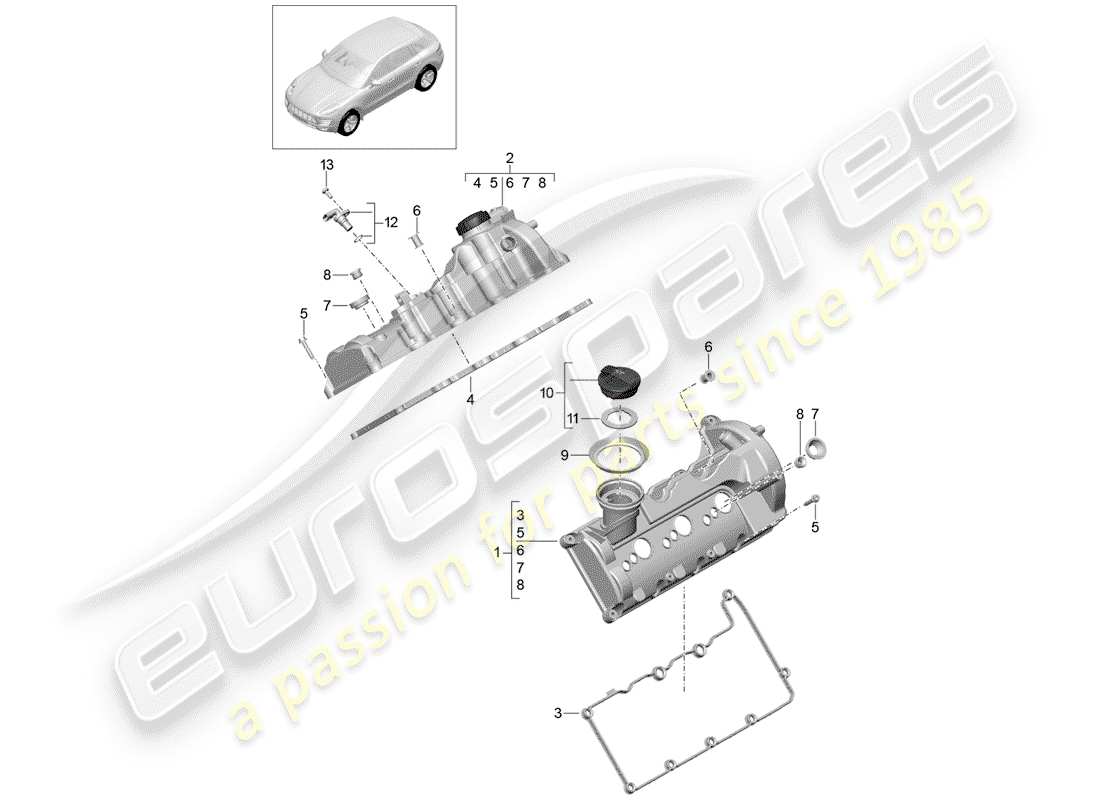 porsche 2017 (macan) valve cover diagrama de piezas