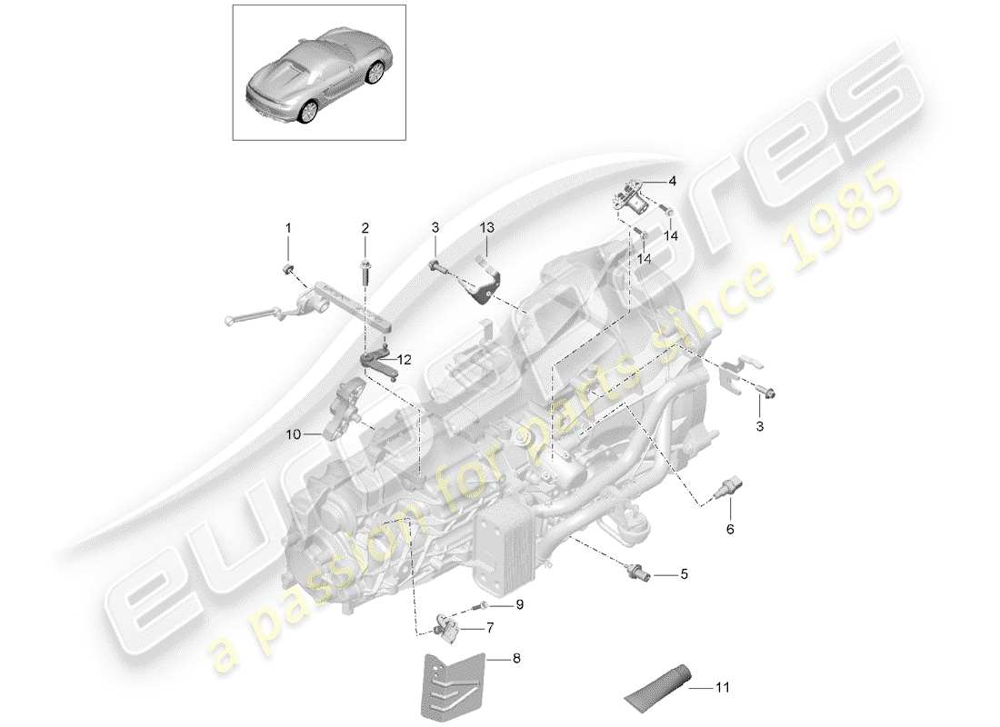 porsche 2016 (981 boxster spyder) diagrama de piezas de la caja de cambios manual