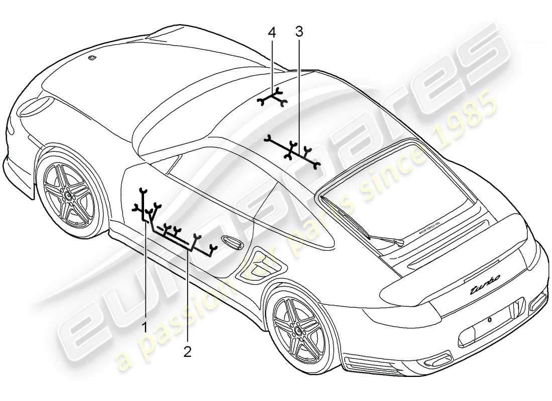 porsche 2013 (997-2 turbo / gt2 rs) arneses de cableado diagrama de piezas