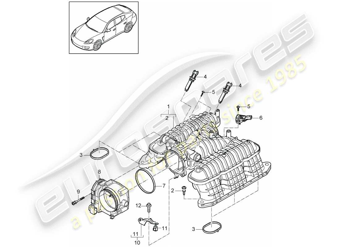 porsche 2014 (panamera 970) diagrama de piezas del distribuidor de aire de admisión