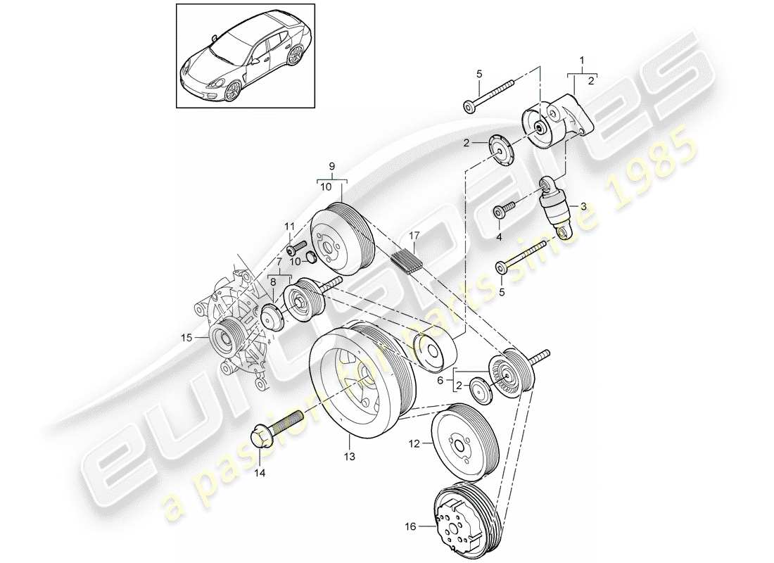 porsche 2014 (panamera 970) diagrama de piezas del amortiguador tensionador de correa