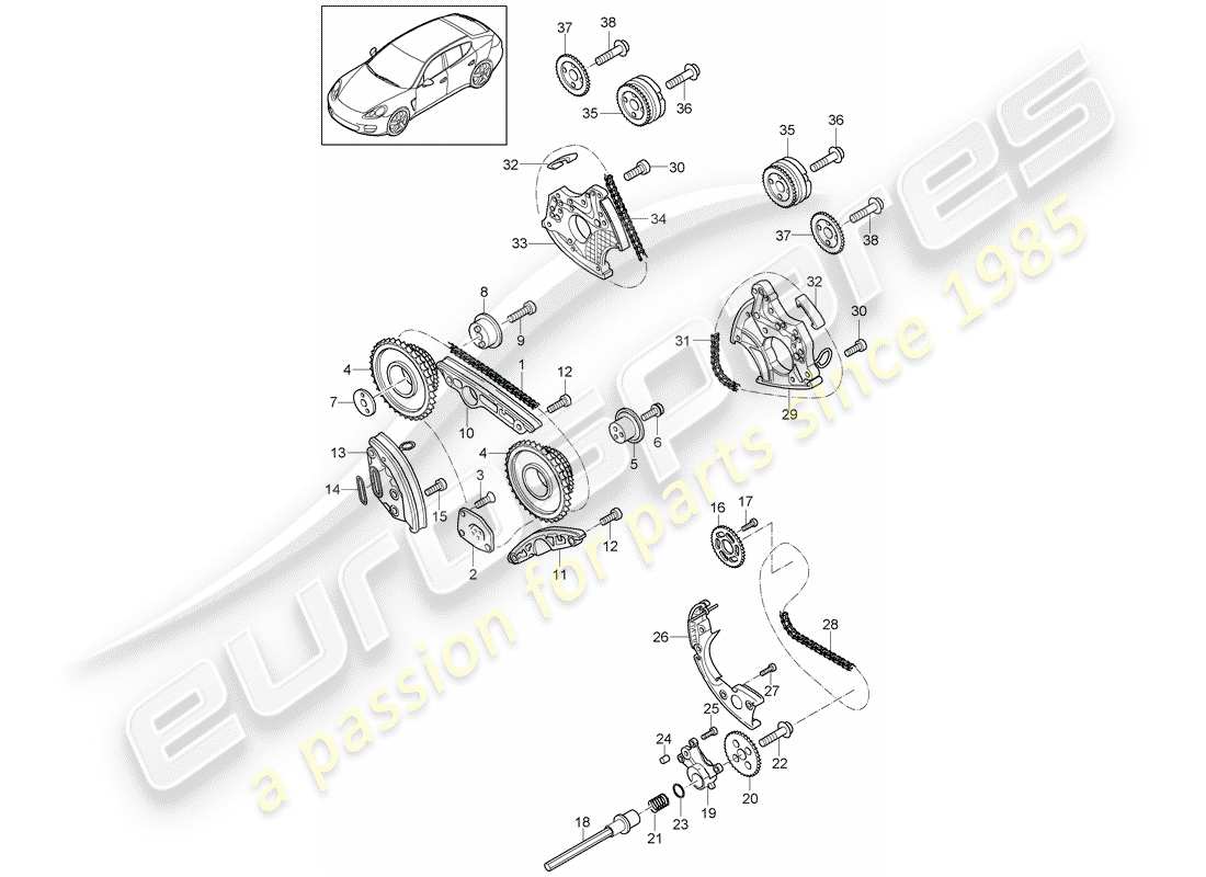 porsche 2013 (panamera 970) cadena de distribución diagrama de piezas