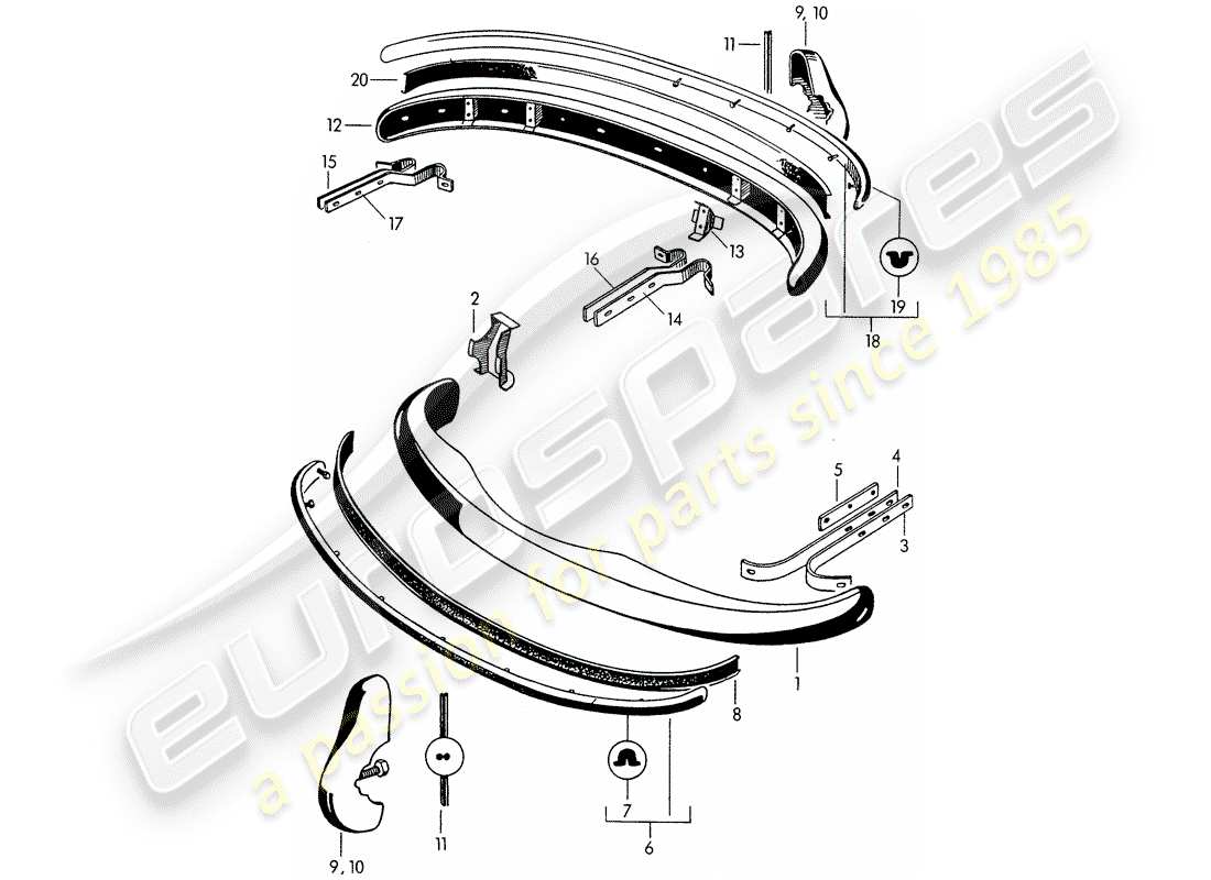 porsche 1954 (356/356a) parachoque diagrama de piezas