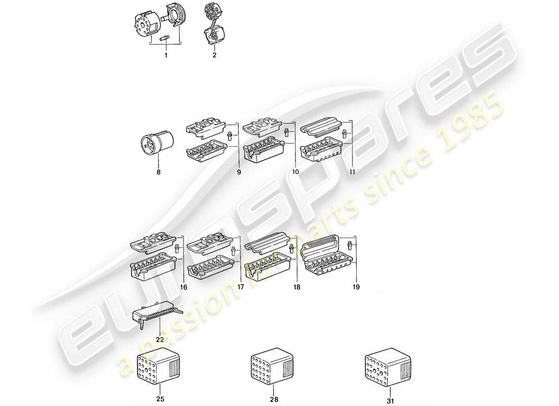 porsche 1991 (944) carcasa del conector diagrama de piezas