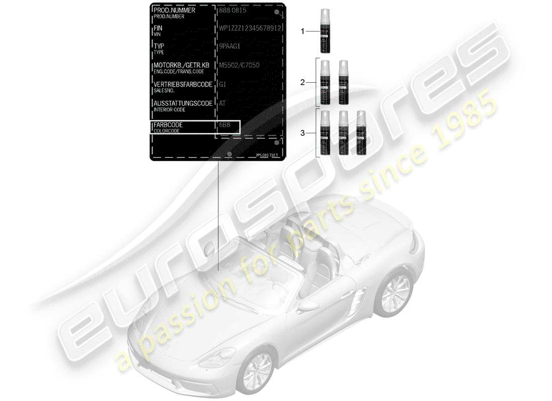 porsche 2017 (718 boxster) diagrama de piezas de la barra de retoque de pintura