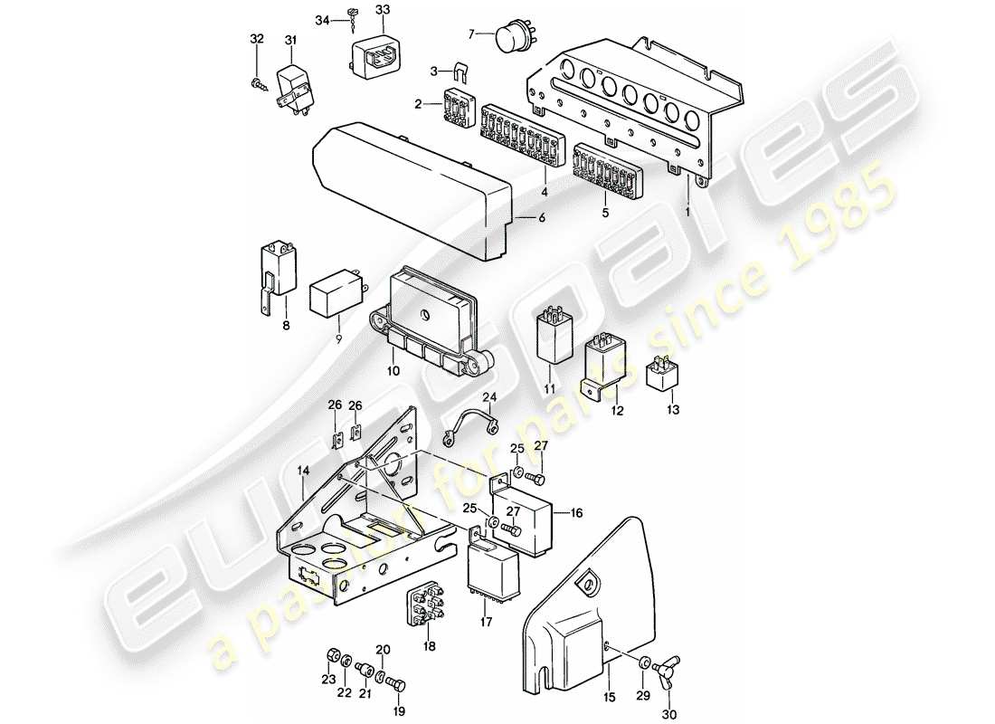 porsche 1985 (911) módulo de control electrónico - relé - caja de fusibles diagrama de piezas