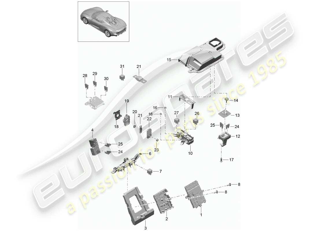 porsche 2015 (918 spyder) caja de fusibles/placa de relés diagrama de piezas