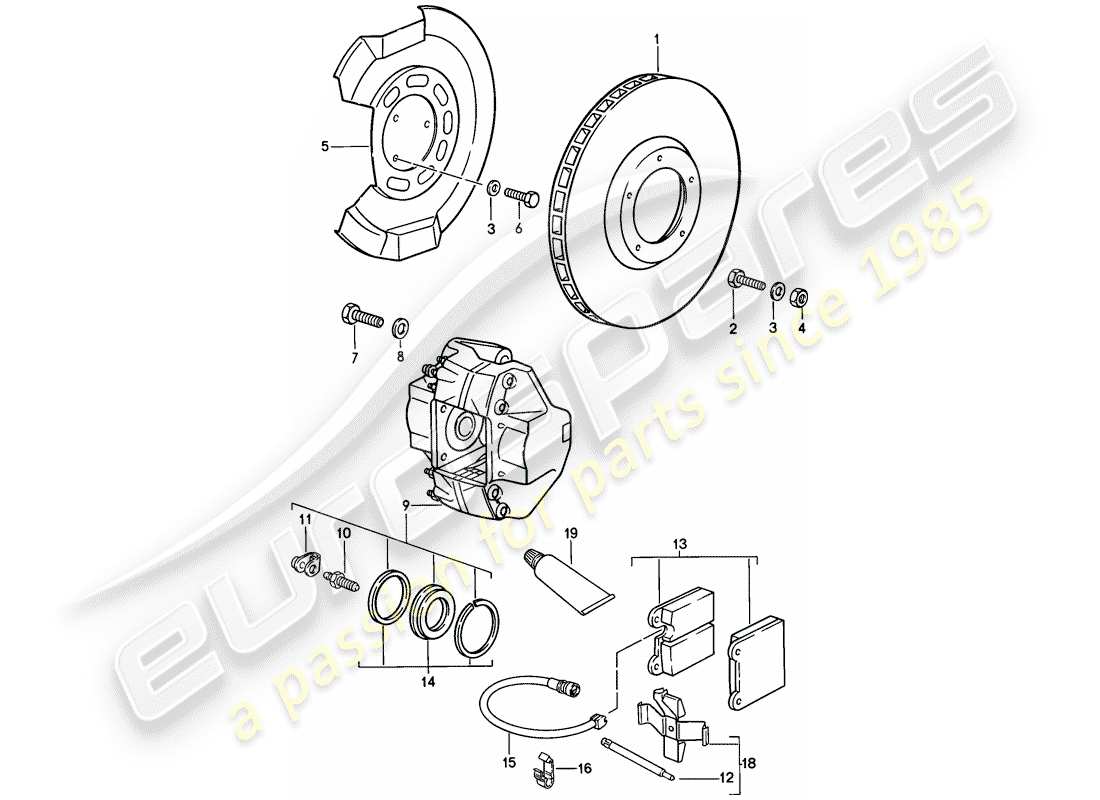 porsche 1987 (911) freno - eje delantero diagrama de piezas