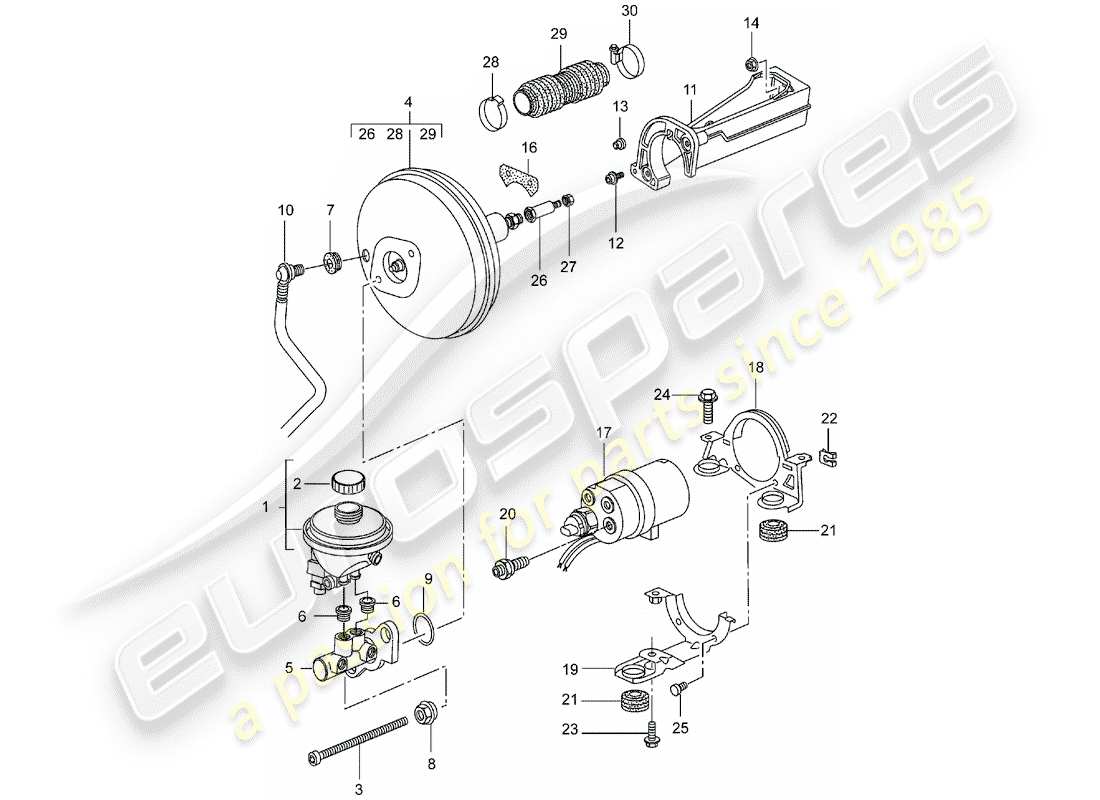 porsche 2003 (996 turbo / gt2) cilindro maestro de freno - refuerzo de freno - bomba de embrague diagrama de piezas