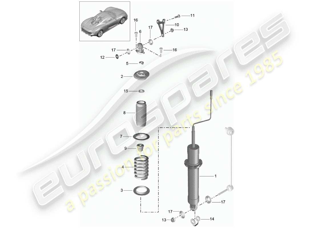 porsche 2015 (918 spyder) diagrama de piezas de suspensión