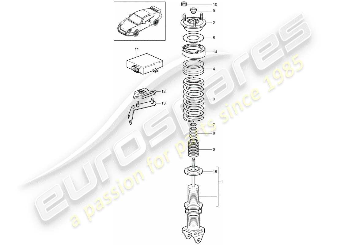 porsche 997 gt3 (2009) diagrama de piezas del amortiguador
