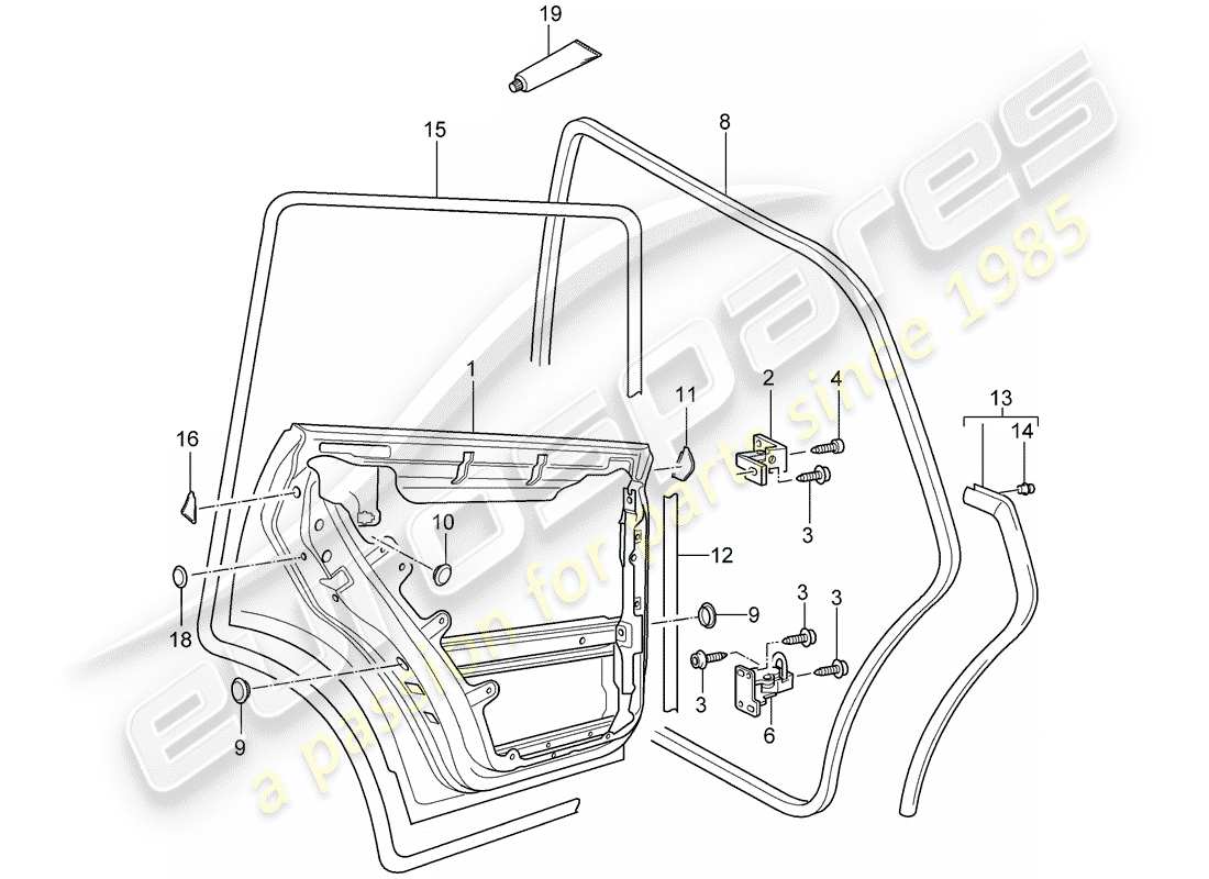porsche 2003 (cayenne e1 9pa) diagrama de piezas de la carcasa de la puerta