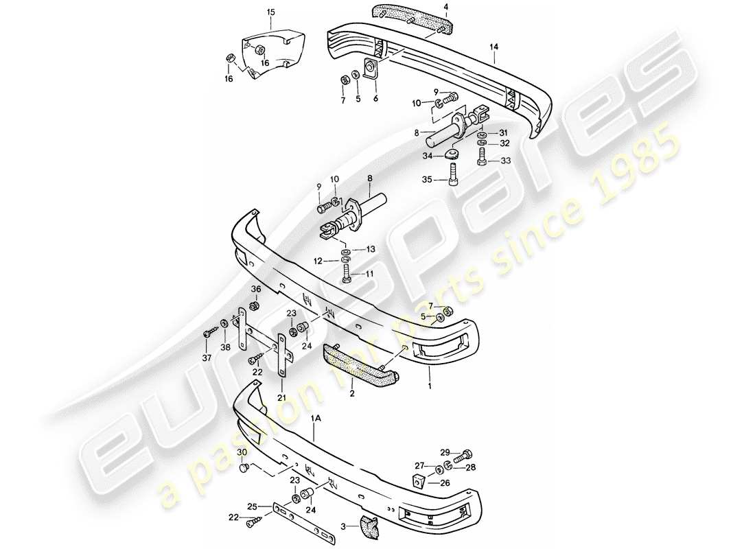 porsche 1982 (944) parachoques - con: - buffer diagrama de piezas