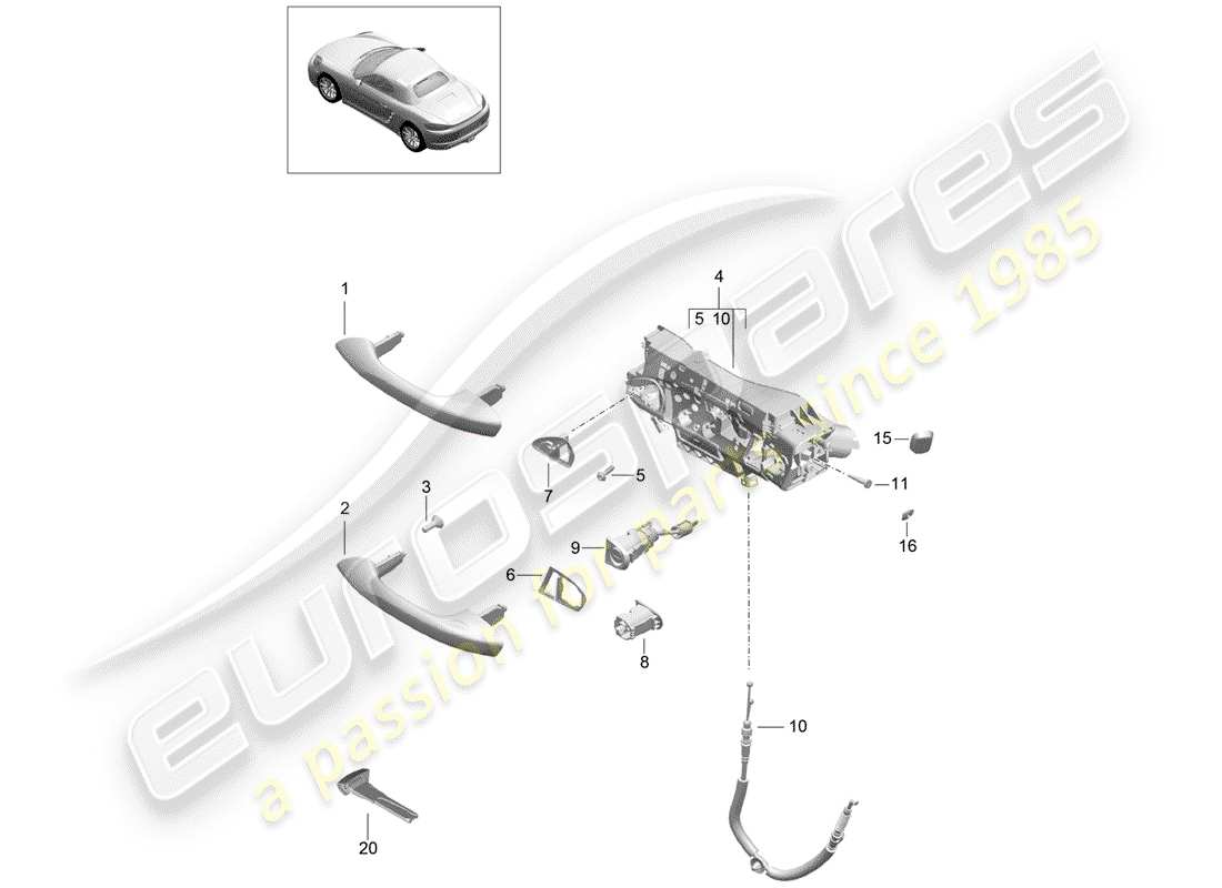 porsche 2020 (718 boxster) manija de puerta exterior diagrama de piezas