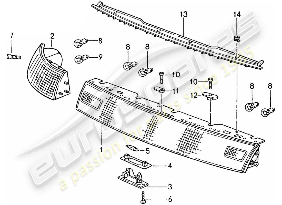 porsche 1996 (993) luces combinadas diagrama de piezas