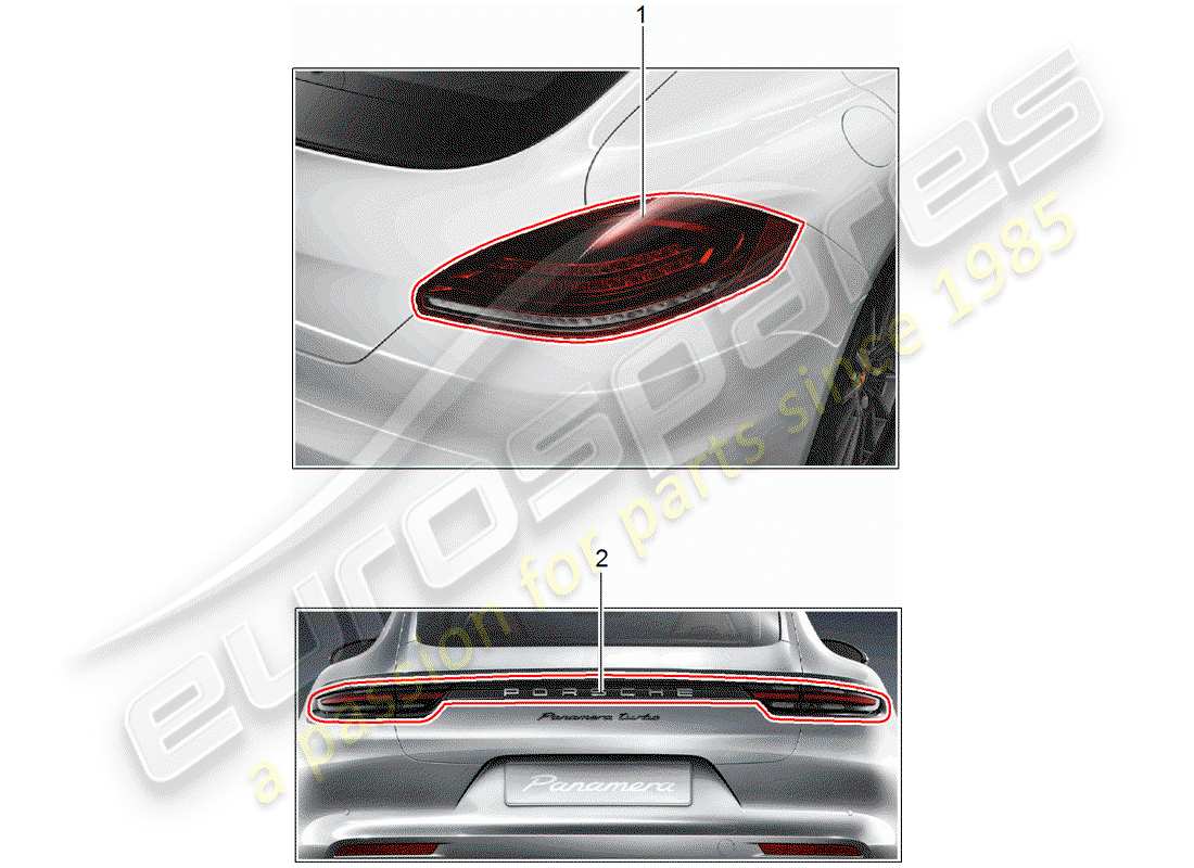 porsche 2012 (tequipment panamera) diagrama de piezas de la luz trasera