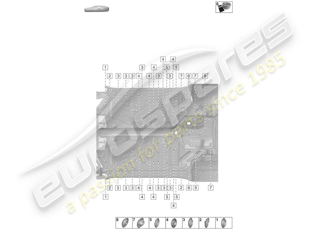 porsche 2019 (992-1) tapones para el cuerpo diagrama de piezas
