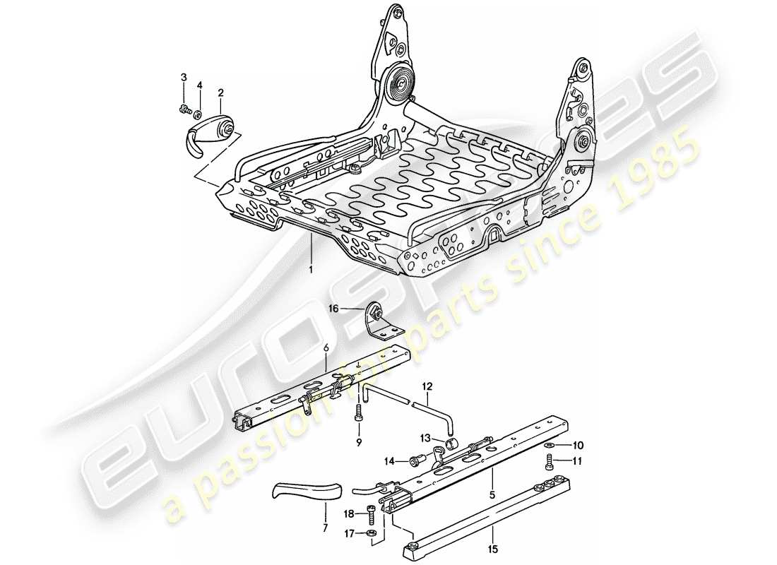 porsche 1984 (911) marco para asiento - ajustable manualmente - d - mj 1985>> esquema de piezas
