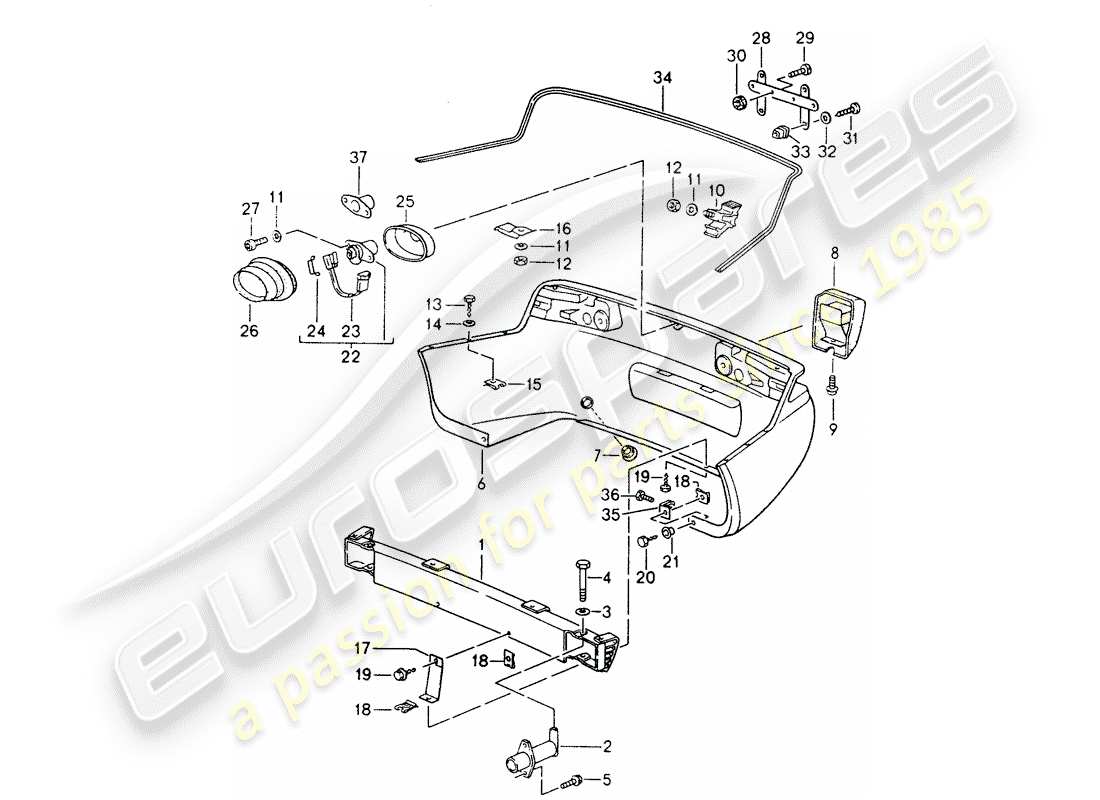 porsche 1993 (968) faldón trasero - parachoques diagrama de piezas