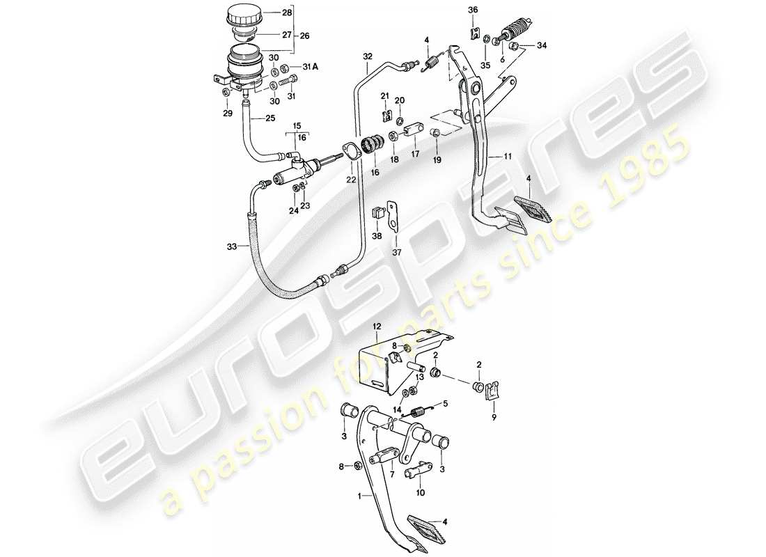 porsche 1983 (944) pedales diagrama de piezas