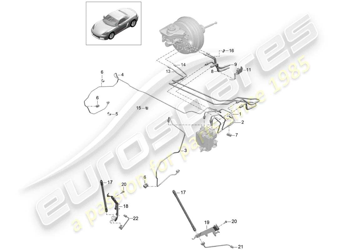 porsche 2017 (718 boxster) línea de freno diagrama de piezas