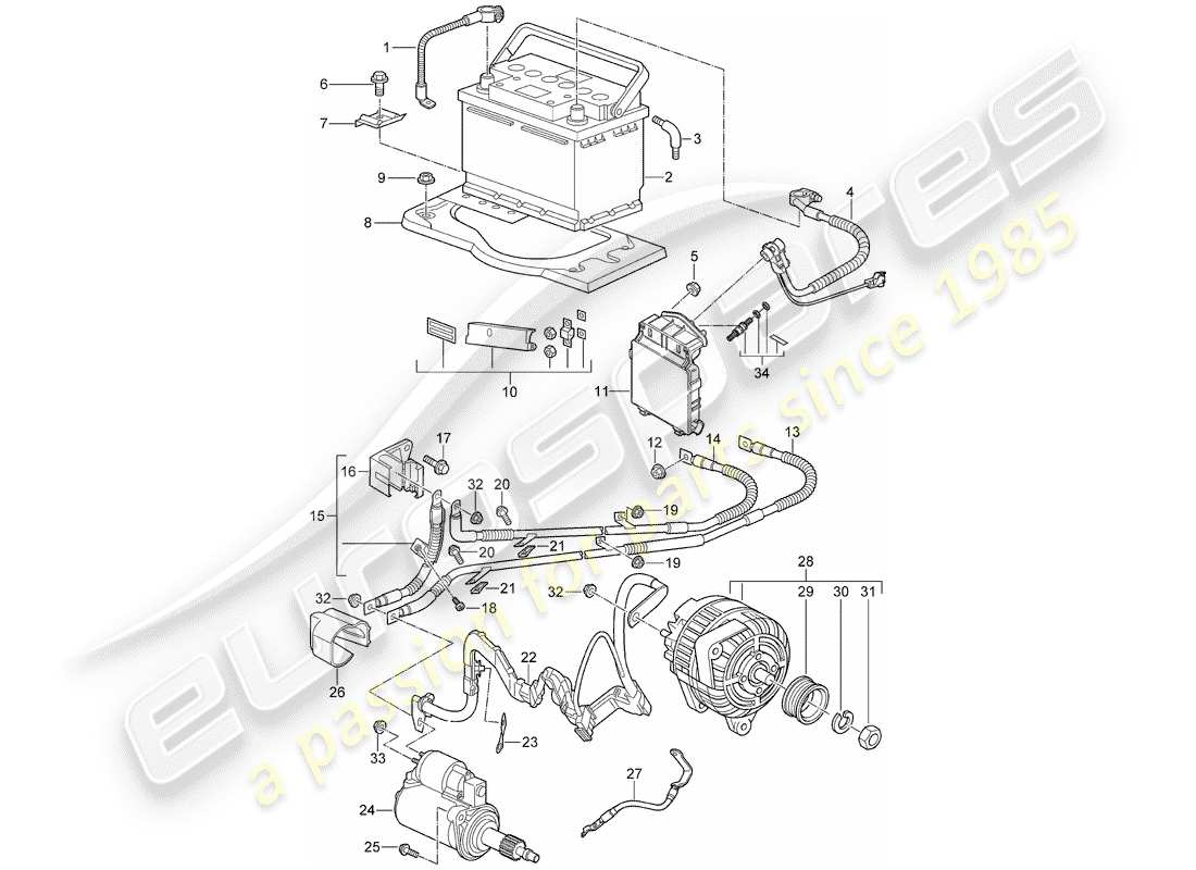 porsche 2009 997-2 turbo / gt2 batería diagrama de piezas