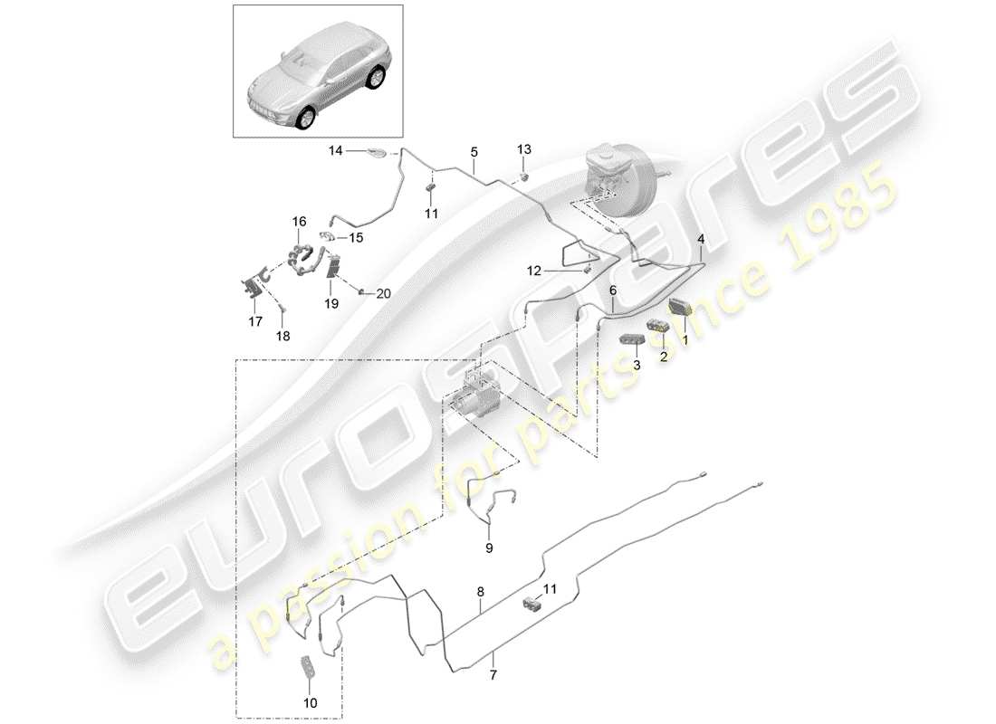 porsche 2014 (macan) línea de freno diagrama de piezas