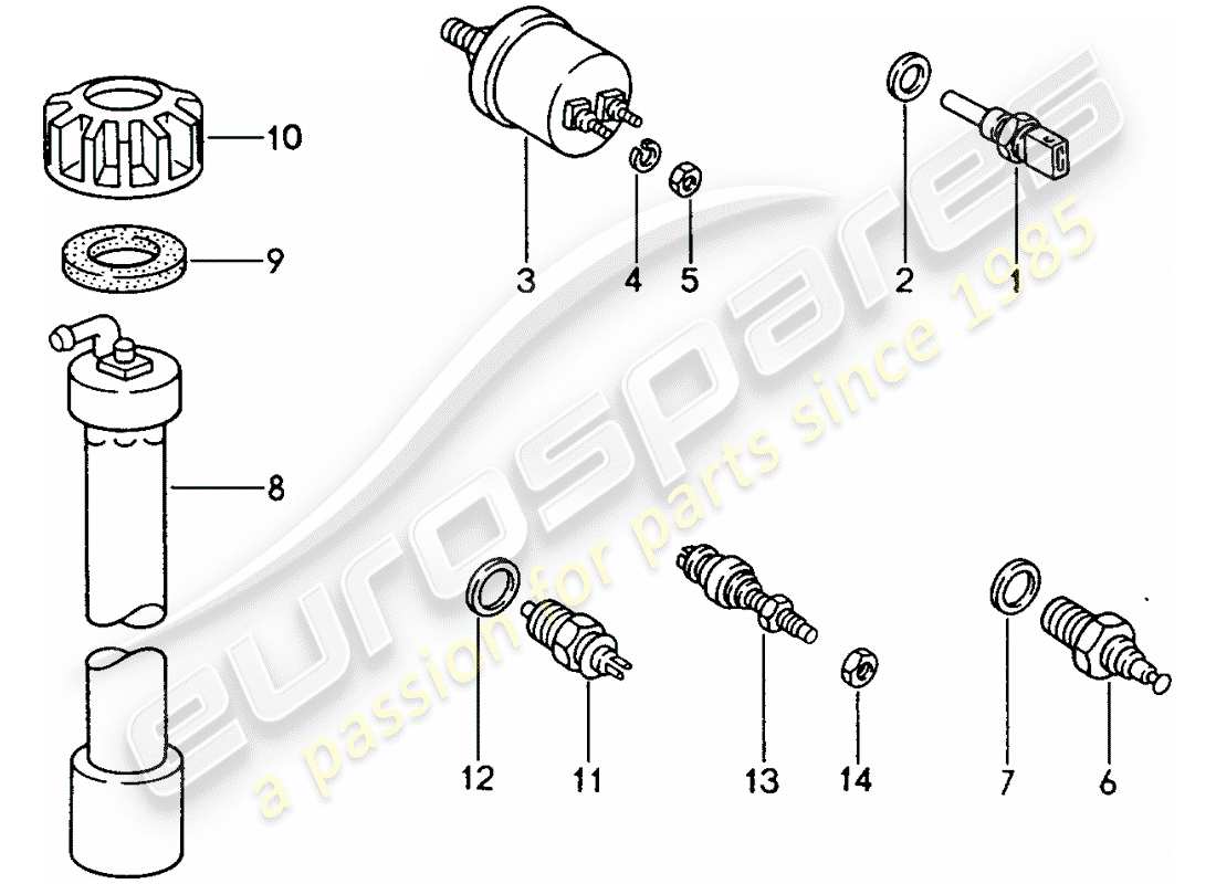 porsche 1986 (944) interruptor - y - diagrama de piezas del sensor