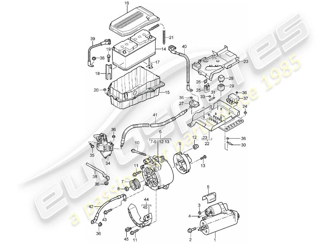 porsche 2005 (cayenne e1 9pa) batería diagrama de piezas