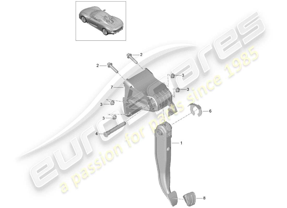 porsche 2015 (918 spyder) diagrama de piezas del pedal de freno