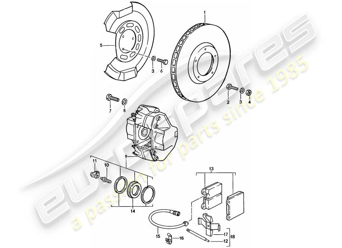 porsche 1985 (911) freno - eje delantero diagrama de piezas