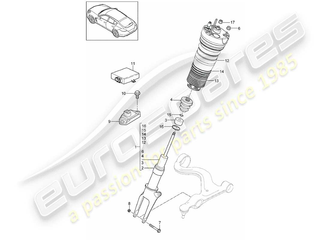 porsche 2011 (panamera 970) diagrama de piezas de suspensión