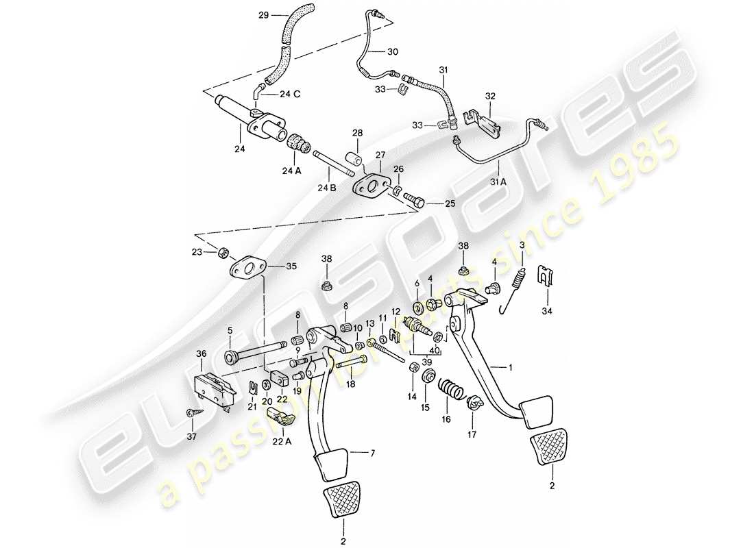 porsche 928 (1988) diagrama de piezas de pedales