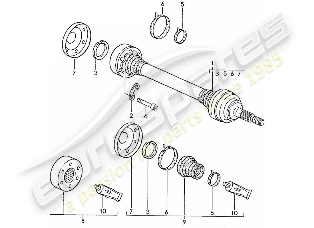 porsche 1988 (928) eje de accionamiento diagrama de piezas