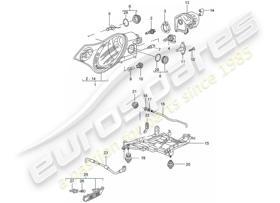 porsche 2000 (996) faro - repetidor de señal de giro - d - mj 2002>> diagrama de piezas