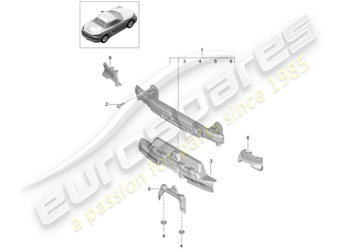 porsche 718 boxster (2019) diagrama de piezas del soporte de parachoques