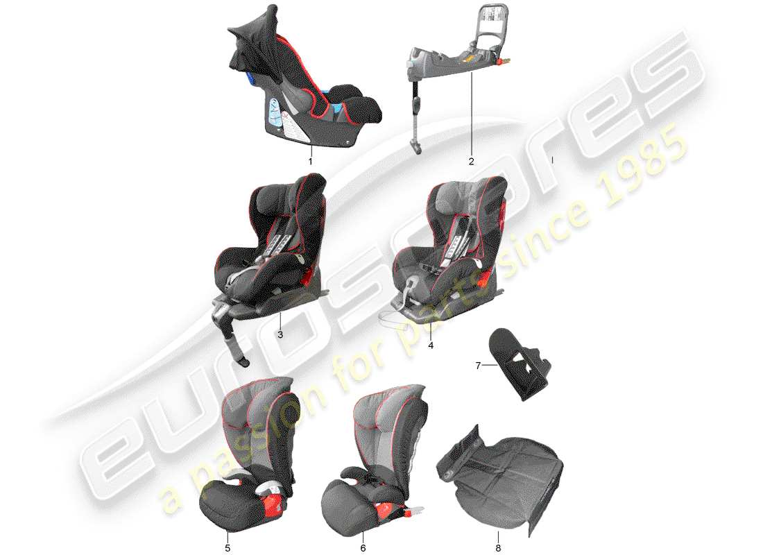 porsche 2012 (tequipment panamera) diagrama de piezas del asiento para niños