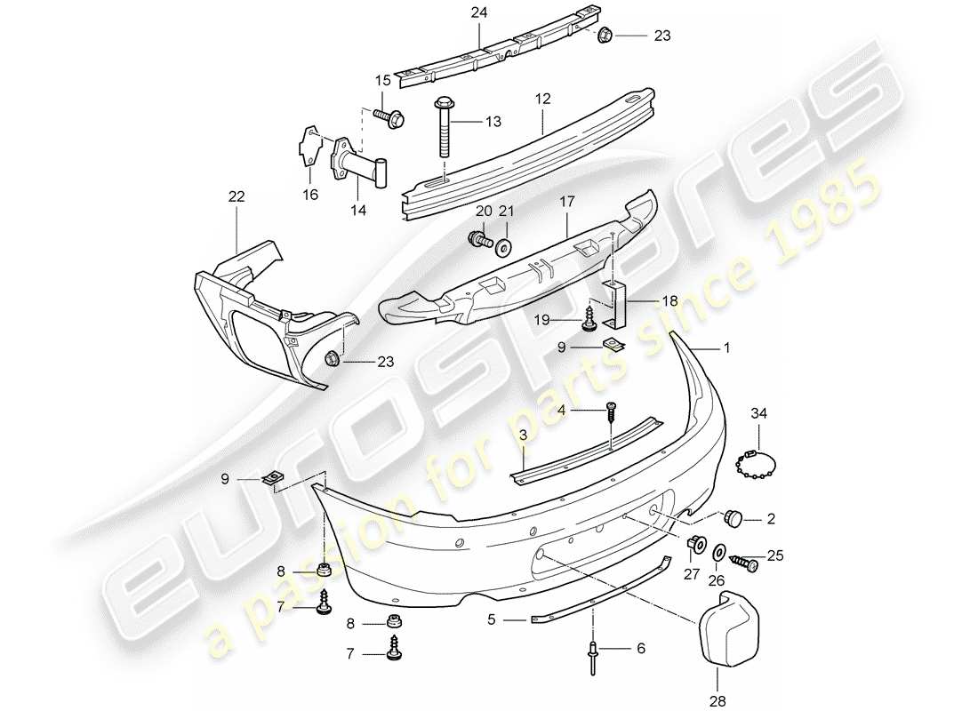 porsche 2002 (996 gt3) parachoque diagrama de piezas