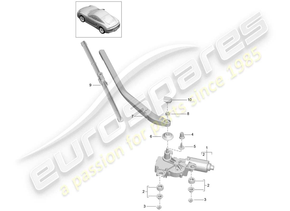 porsche 2015 (981 cayman) limpiaparabrisas trasero diagrama de piezas