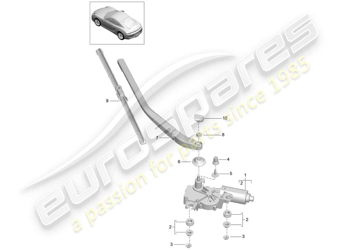 porsche cayman 981 (2015) diagrama de piezas del limpiaparabrisas trasero