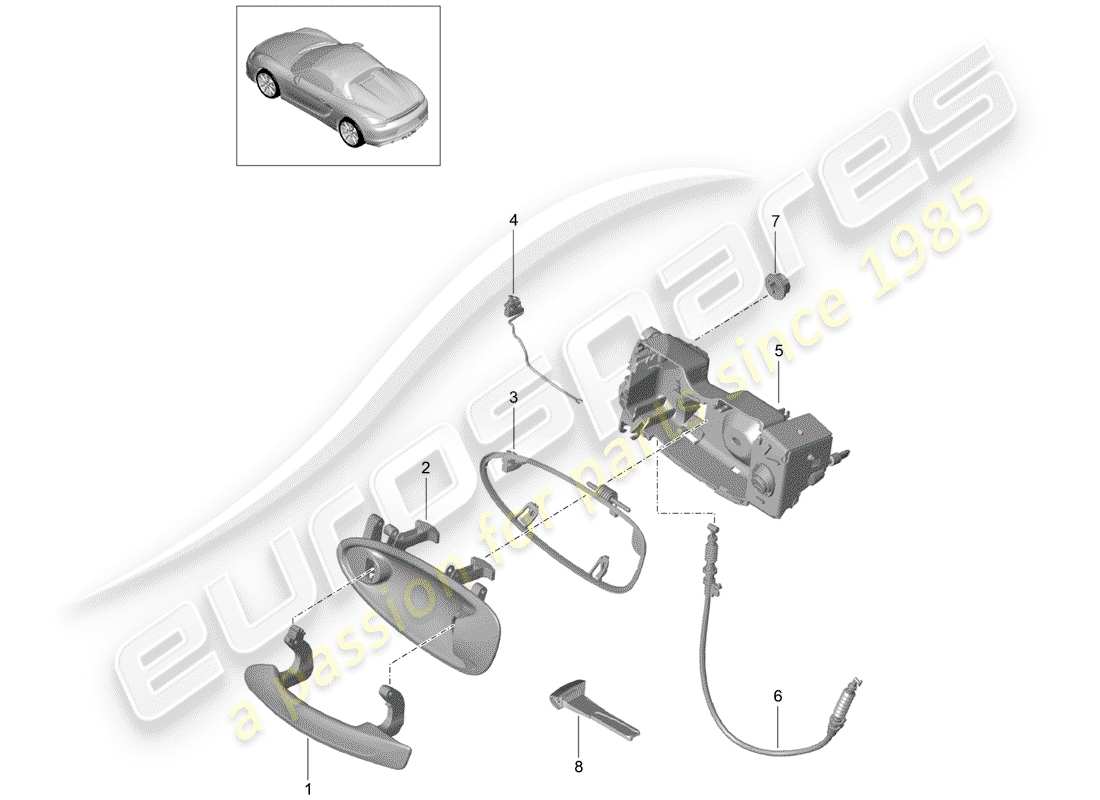 porsche 2016 (981 boxster spyder) diagrama de piezas de la manija de la puerta