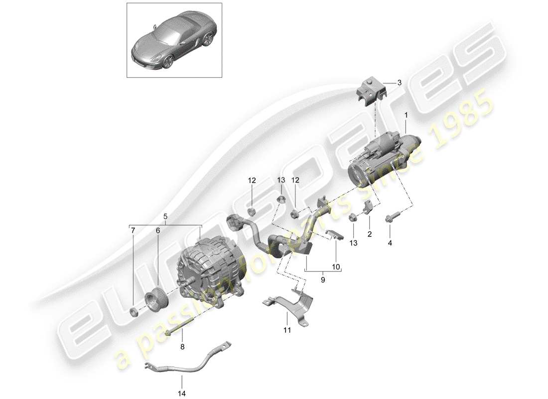 porsche 2014 (981 boxster) diagrama de piezas del arranque
