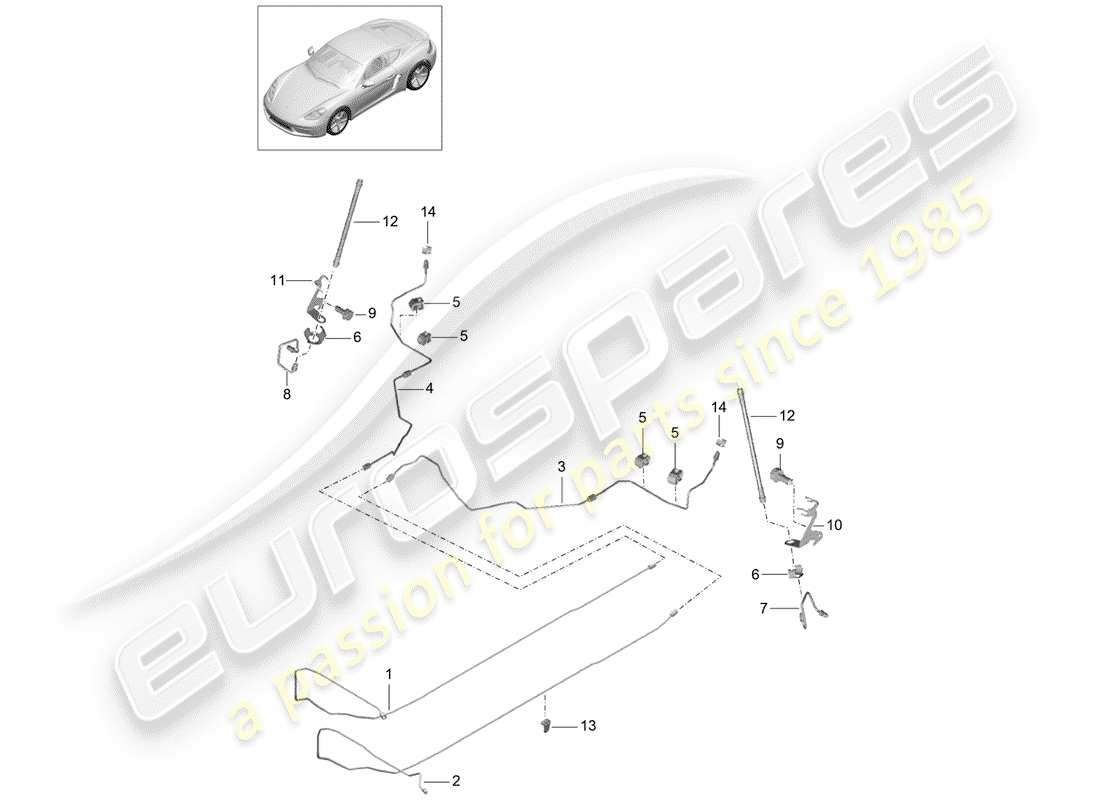porsche 2019 (718 cayman) diagrama de piezas de la línea de freno