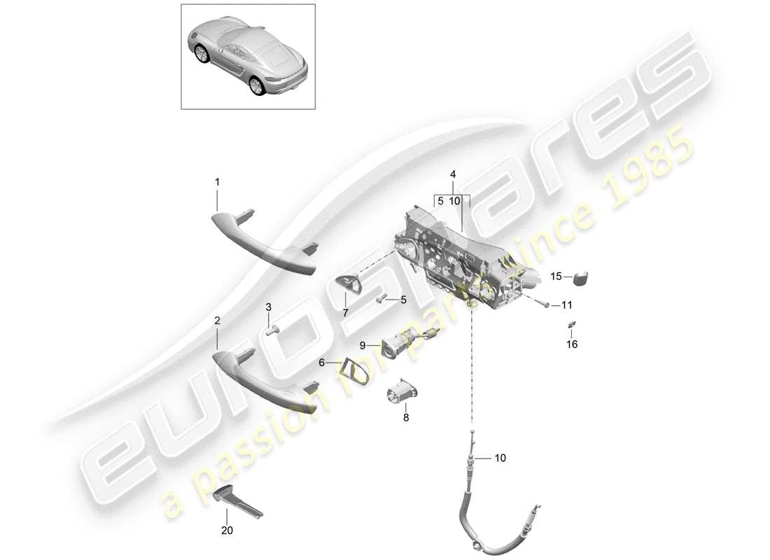 porsche 2017 (718 cayman) manija de puerta exterior diagrama de piezas