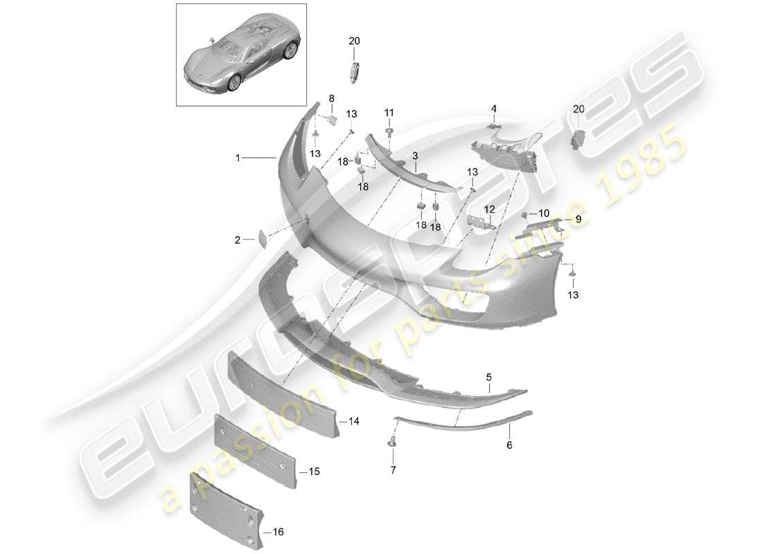 porsche 918 spyder (2015) diagrama de piezas del parachoques