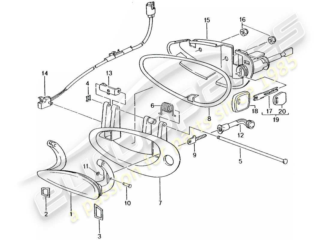 porsche 2001 (996 turbo / gt2) manija de la puerta diagrama de piezas