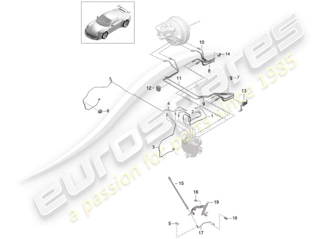 porsche 2019 (991-2 r/gt3/rs) línea de freno diagrama de piezas