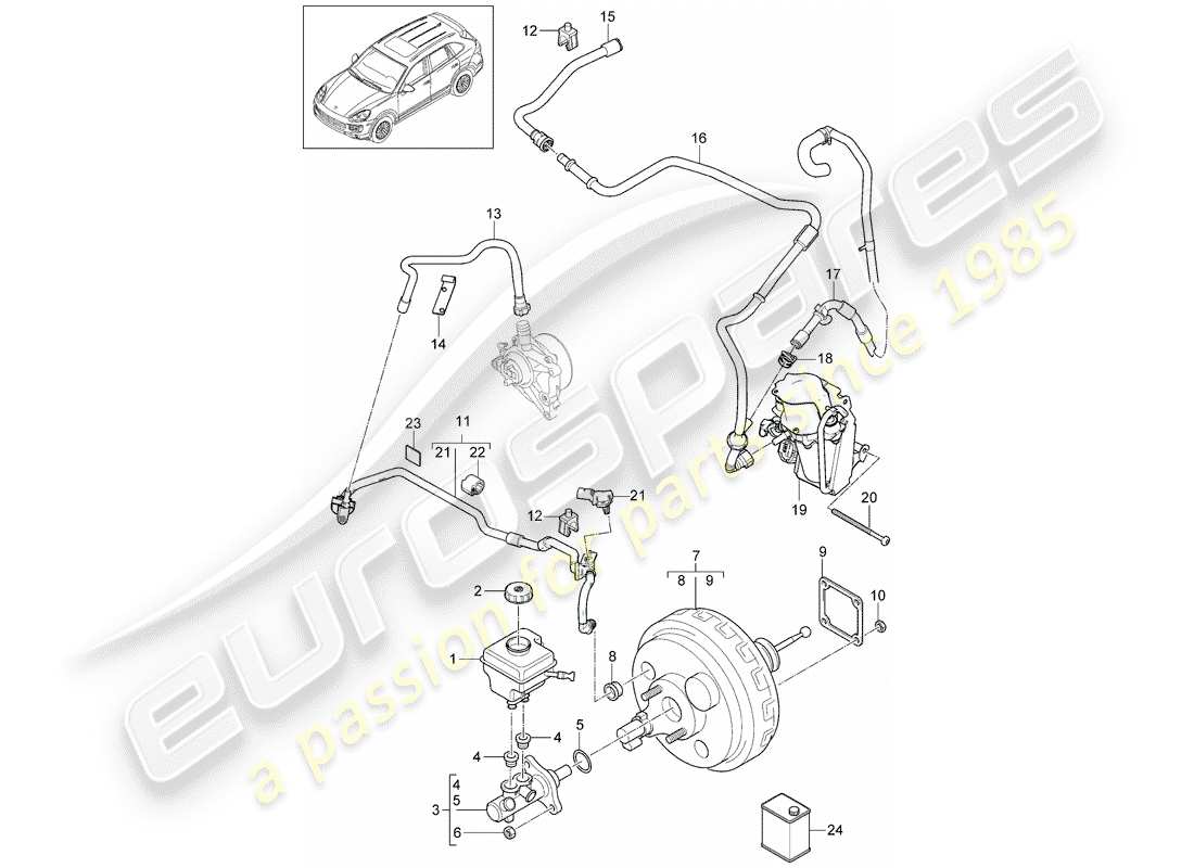 porsche 2016 (cayenne e2 92a) diagrama de piezas del cilindro maestro de freno