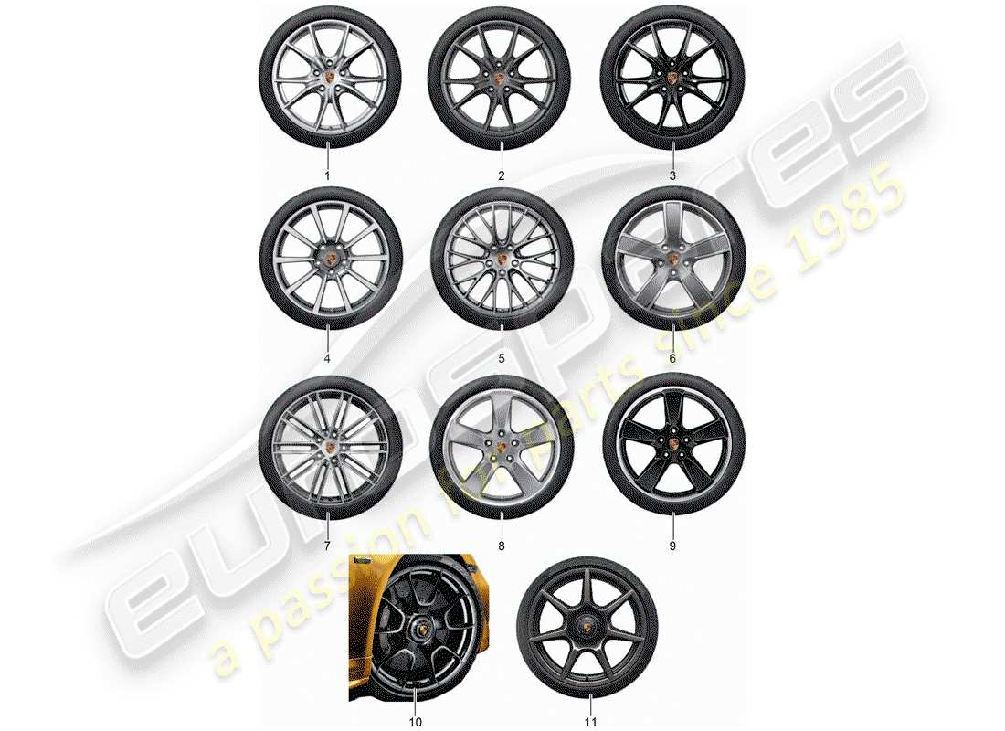 porsche 2017 (tequipment 98x/99x) 1 configurar llantas de aluminio con diagrama de piezas