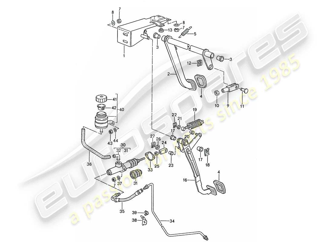 porsche 1990 (944) freno - embrague - pedales diagrama de piezas